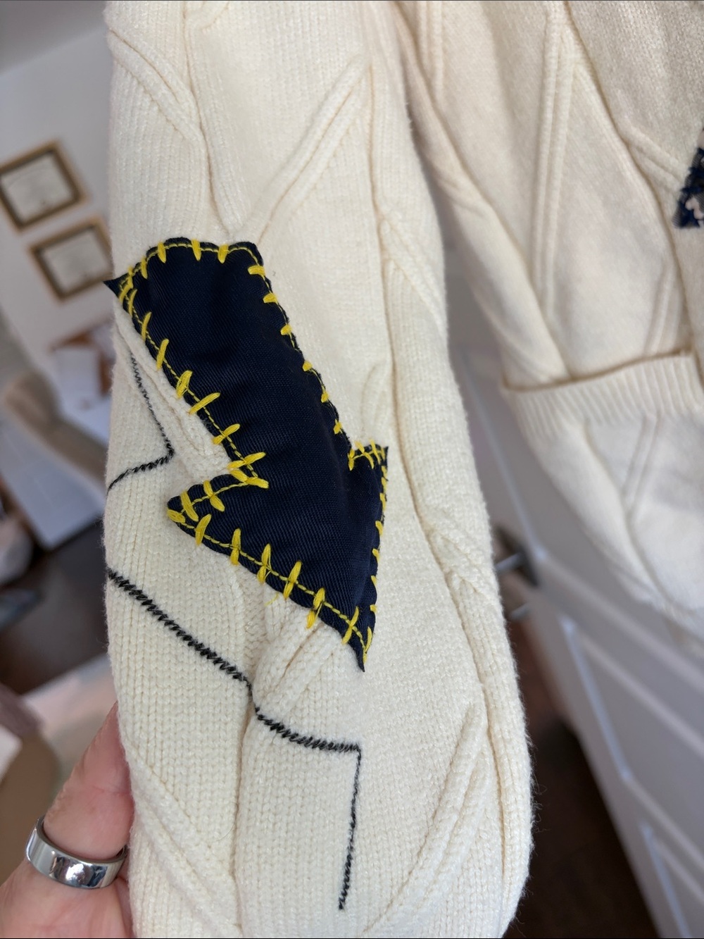 Cream Oversized Patchwork Embroidered Cardigan – Artsy Statement Sweater - Picture 3 of 5